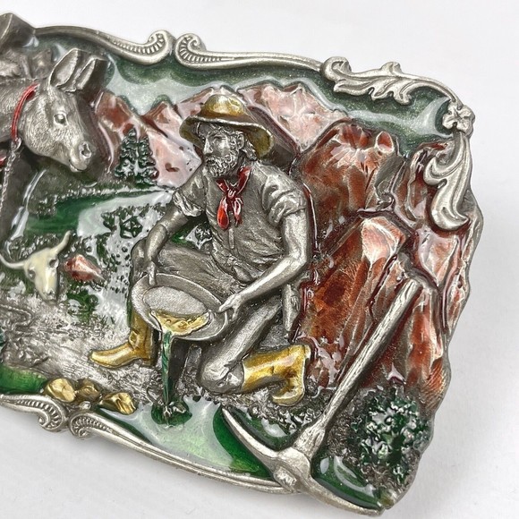 VTG 1981 Arroyo Grande Buckle Co. Gold Miner Mule Pewter 3D Enamel Belt Buckle - Picture 2 of 8